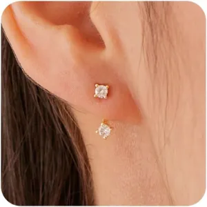 Gold Studs Earrings for Women - 14K Gold Plated Small Pearl Shell, Starfish, Cherry, Flower Stud | Hypoallergenic Earrings