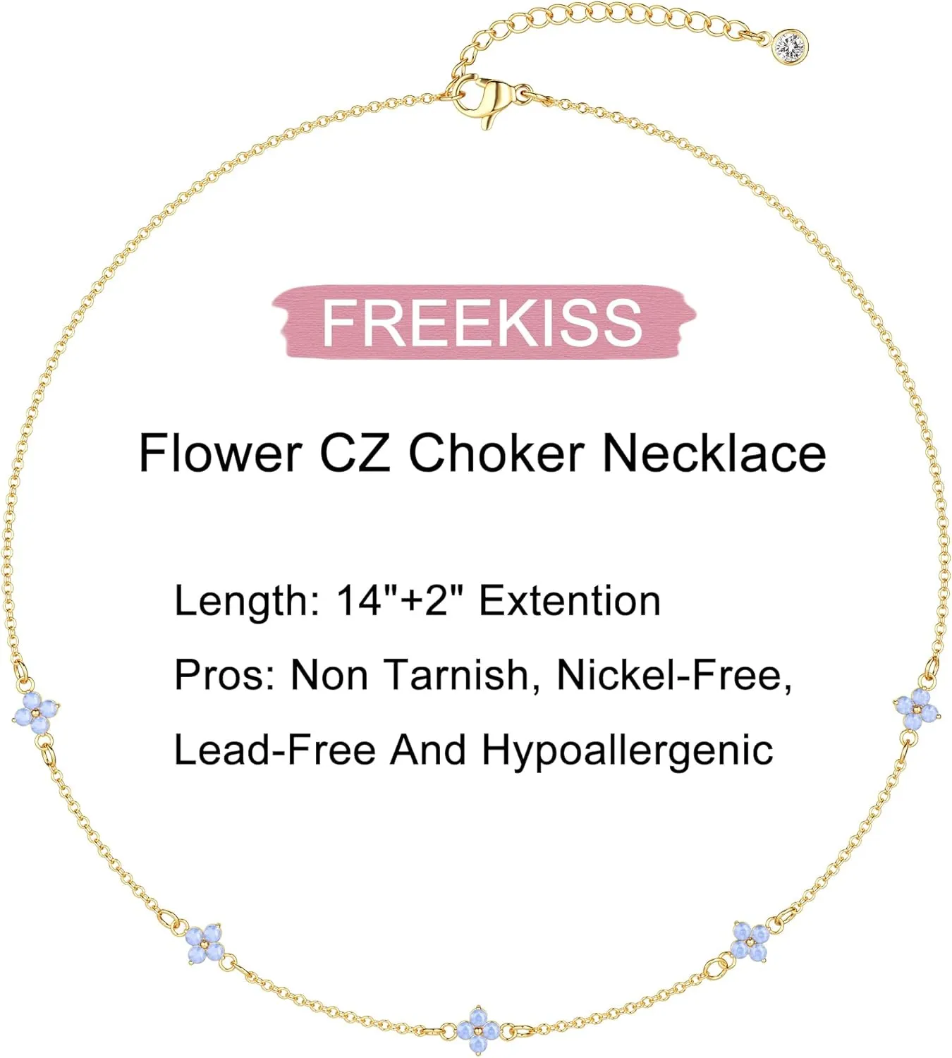 Gold/Silver Necklace for Women, Dainty Chain Necklace 14K Gold Plated Station Choker Necklace Non Tarnish Small Cute Clover Flower CZ Diamond Necklaces Jewelry for Women Gifts