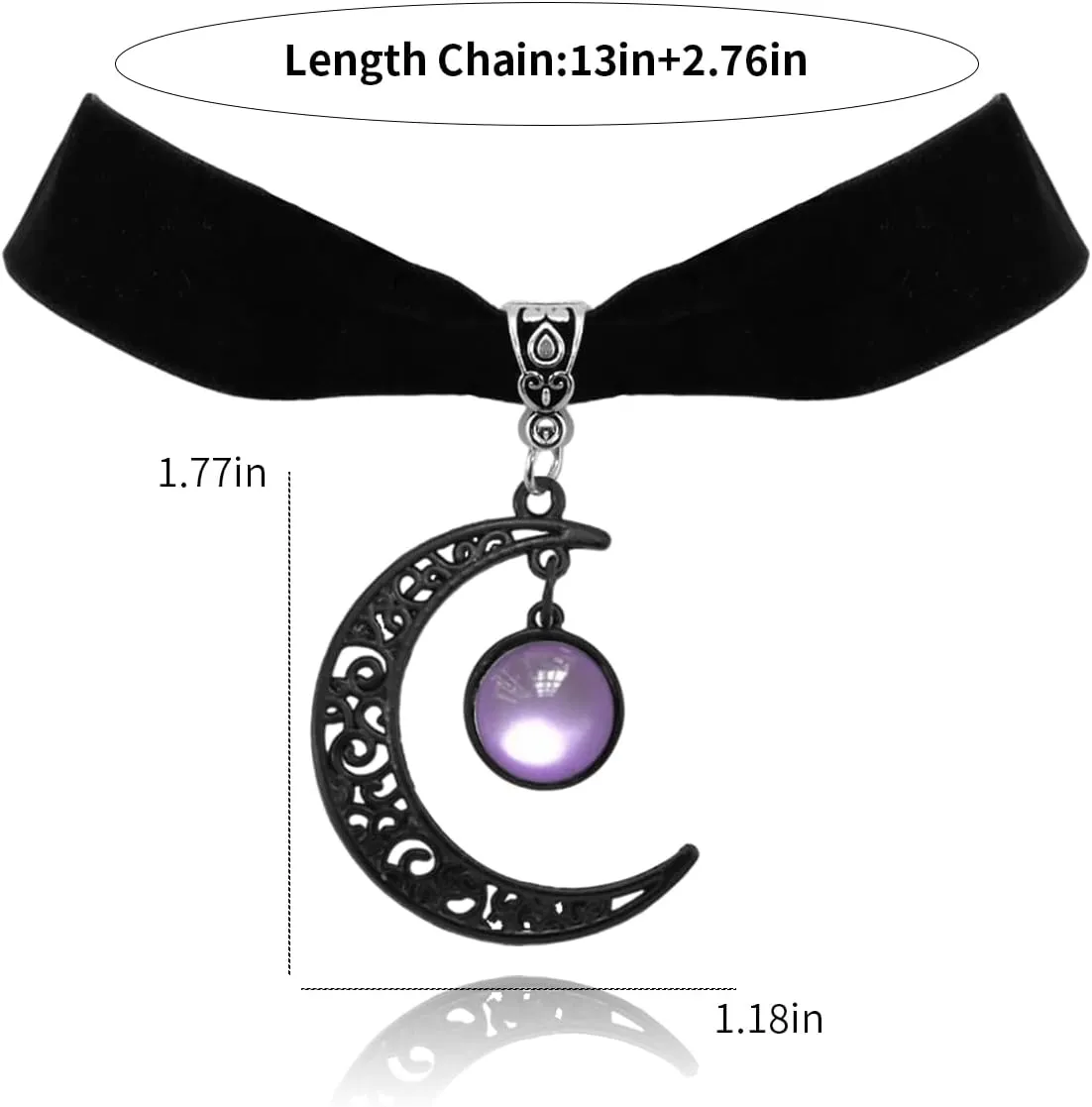 Gothic Black Velvet Moon Crystal Choker Necklace for Women,Black Choker Moon Necklace Vintage Punk Crescent Necklaces Goth Jewelry Witch Costume Accessories