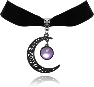 Gothic Black Velvet Moon Crystal Choker Necklace for Women,Black Choker Moon Necklace Vintage Punk Crescent Necklaces Goth Jewelry Witch Costume Accessories