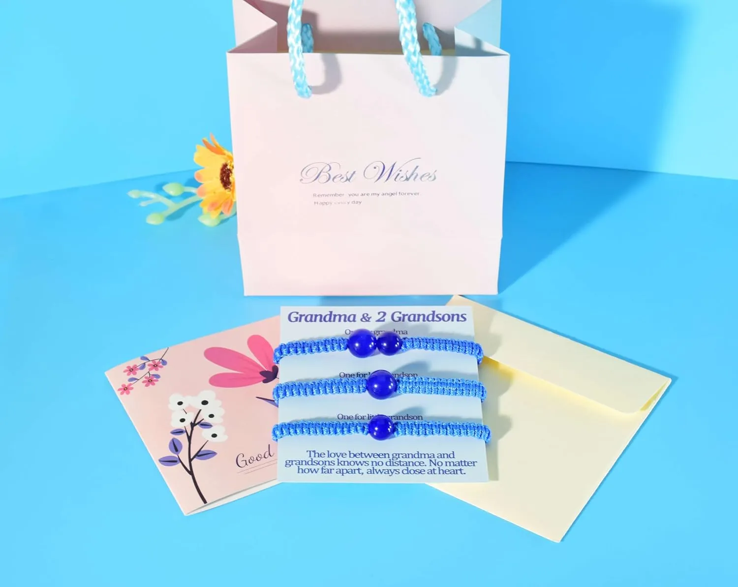Grandma Grandson Bracelets Gifts for Nana and 2 3 Grandsons Gift from Granny Grammy Mawmaw Gammy Gigi Matching Bracelets Set for 2 3 4 5 Pcs Birthday Beads String Bracelets Adjustable Jewelry with Cards Men Women Ideas