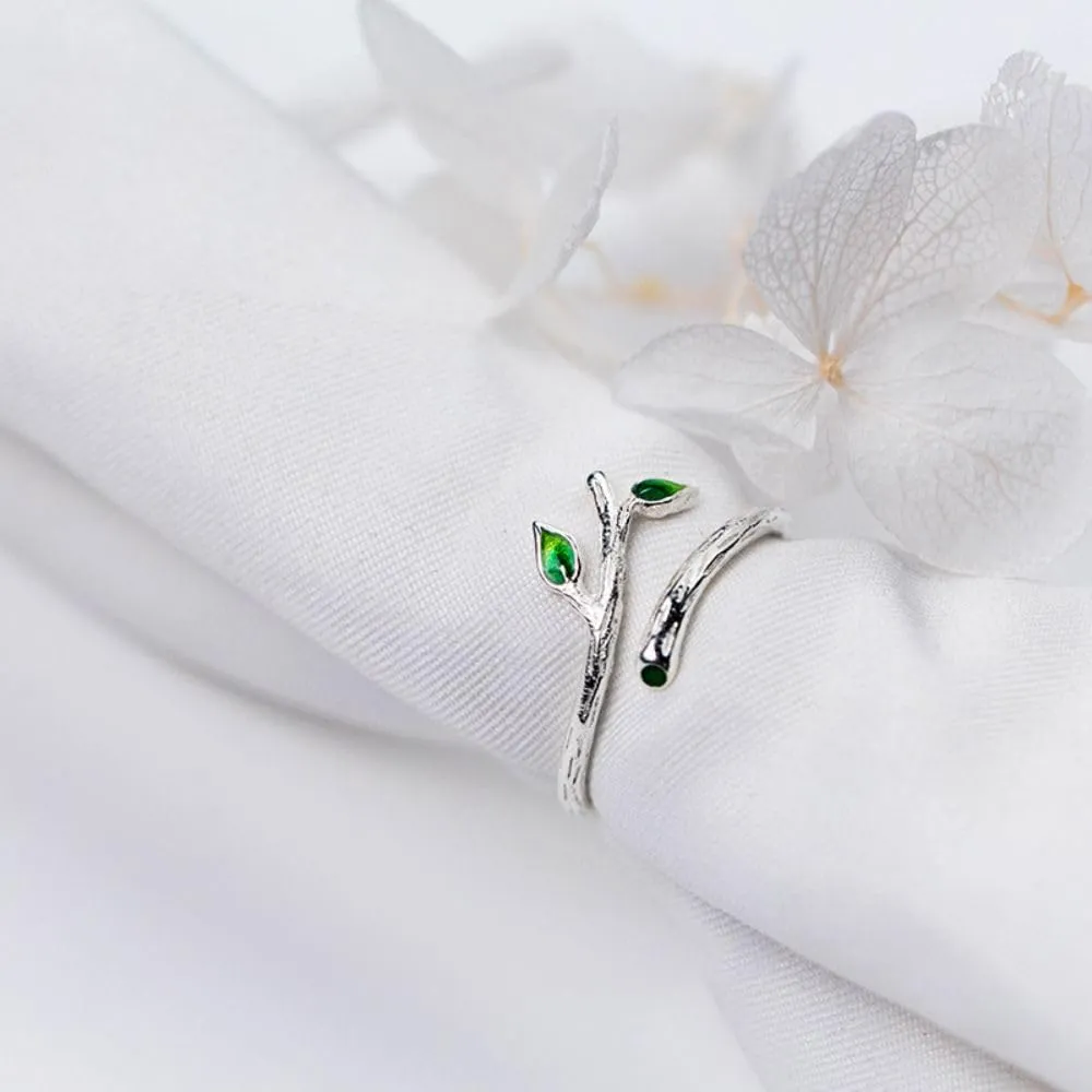 Green Leaf Rings For Women 925 Sterling Silver Adjustable Rings Nature Mood Ring Gift Jewelry
