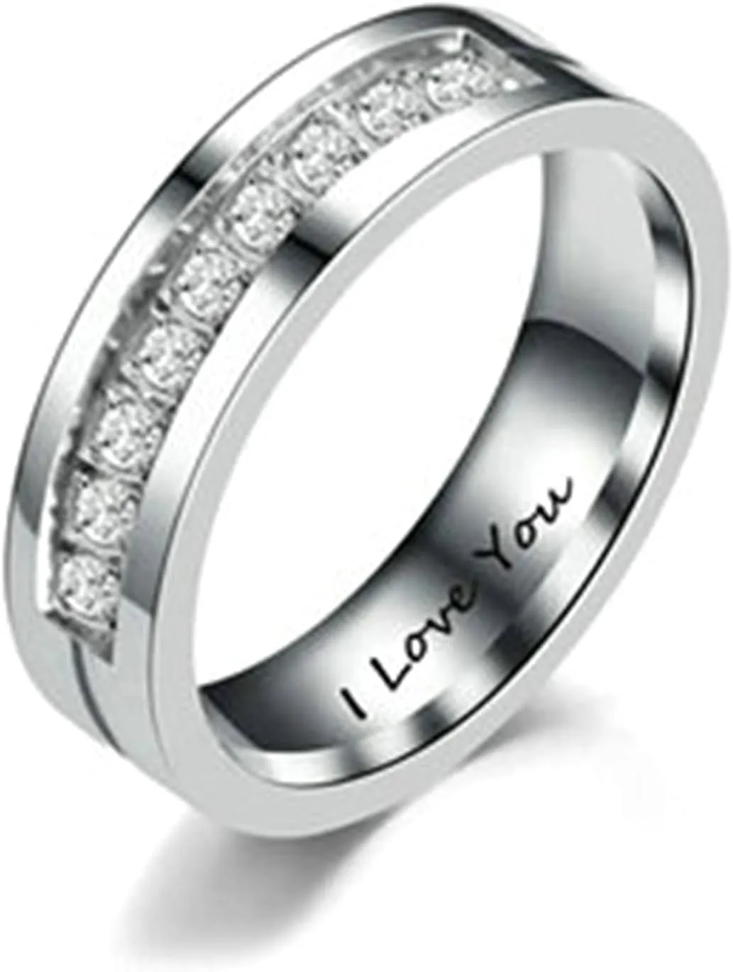 Gualiy Stainless Steel Wedding Engagement Band Rings, I Love You Rings Silver Couples Aniversary Rings Size 5-13