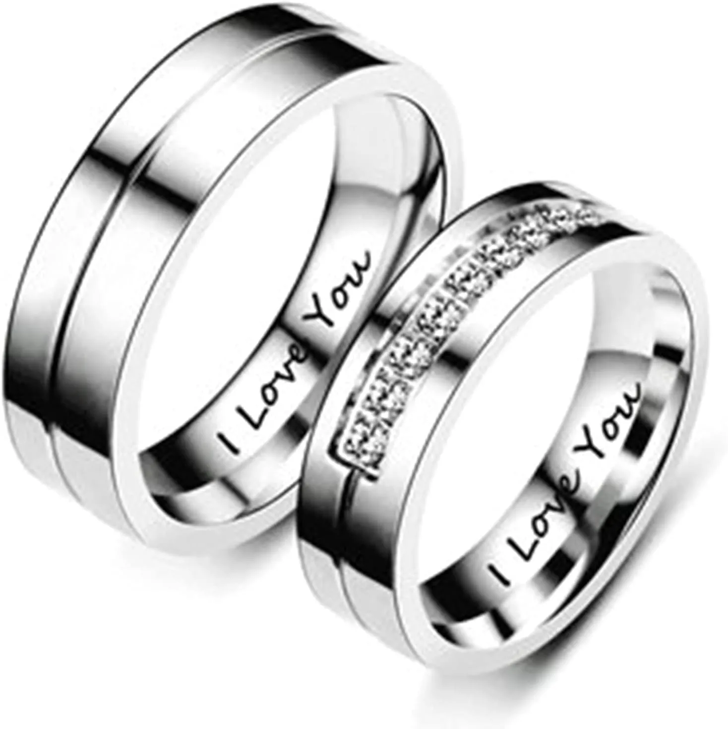 Gualiy Stainless Steel Wedding Engagement Band Rings, I Love You Rings Silver Couples Aniversary Rings Size 5-13