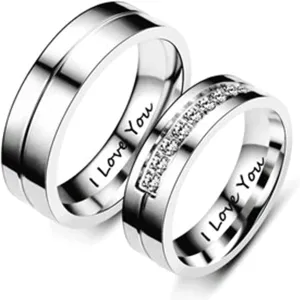Gualiy Stainless Steel Wedding Engagement Band Rings, I Love You Rings Silver Couples Aniversary Rings Size 5-13