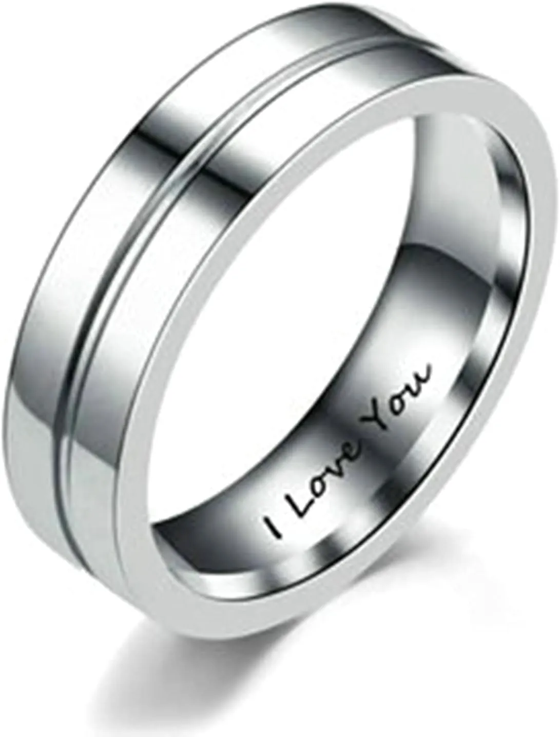 Gualiy Stainless Steel Wedding Engagement Band Rings, I Love You Rings Silver Couples Aniversary Rings Size 5-13