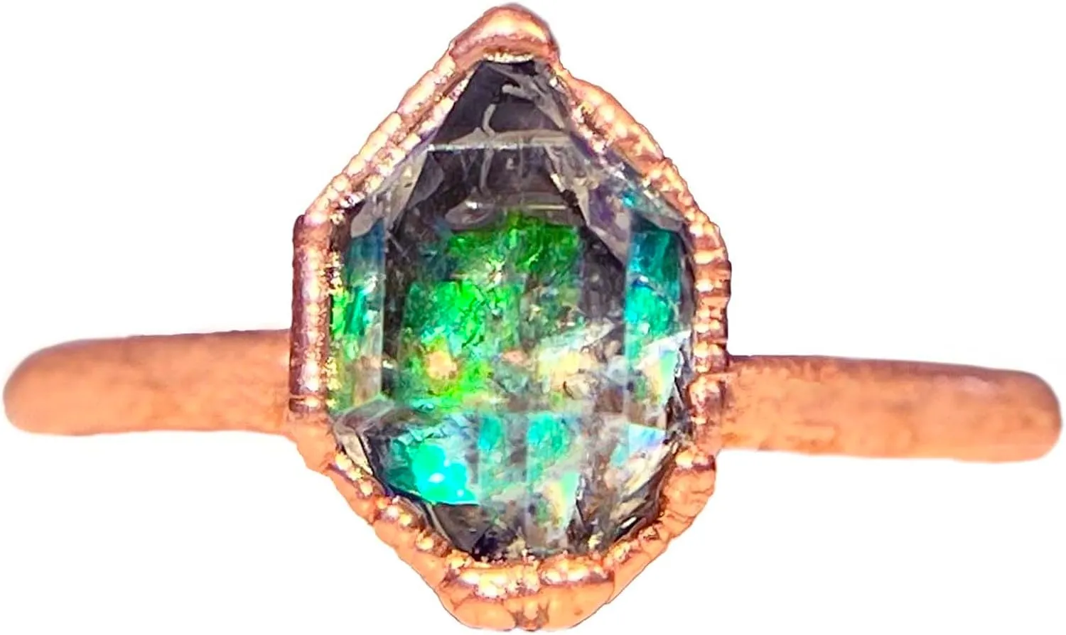 Handcrafted Copper Electroformed Aura Herkimer Diamond Healing Ring