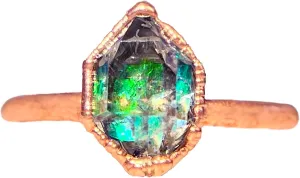 Handcrafted Copper Electroformed Aura Herkimer Diamond Healing Ring