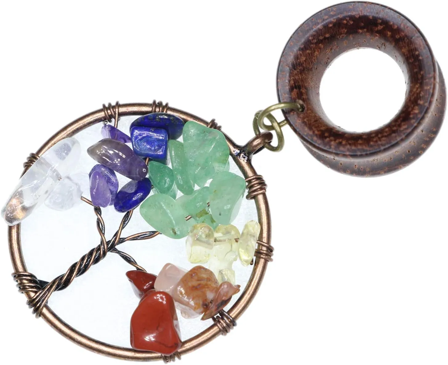 Handmade 7 Chakra Tree of Life Wood Dangle Ear Gauges Piercing Flesh Tunnels Plugs Statement Earrings Stretching Kit