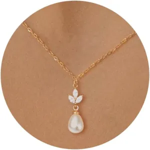 HANLI Gold Pearl Necklace for Women - 14K Gold Plated Dainty Choker CZ Pearl Pendant Nekclaces Womens Layered Bridal Ball Beaded Chain Trendy Jewelry Simple Wedding Necklaces