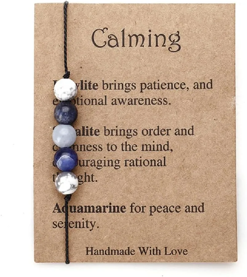 Healing Crystal Bracelet Natural Stone Beaded Stretch Bracelets for Women Men Good Luck Empath Protection Bracelet Adjustable Spiritual Anxiety Relief Strand Bracelet Friendship Jewelry-Style 2