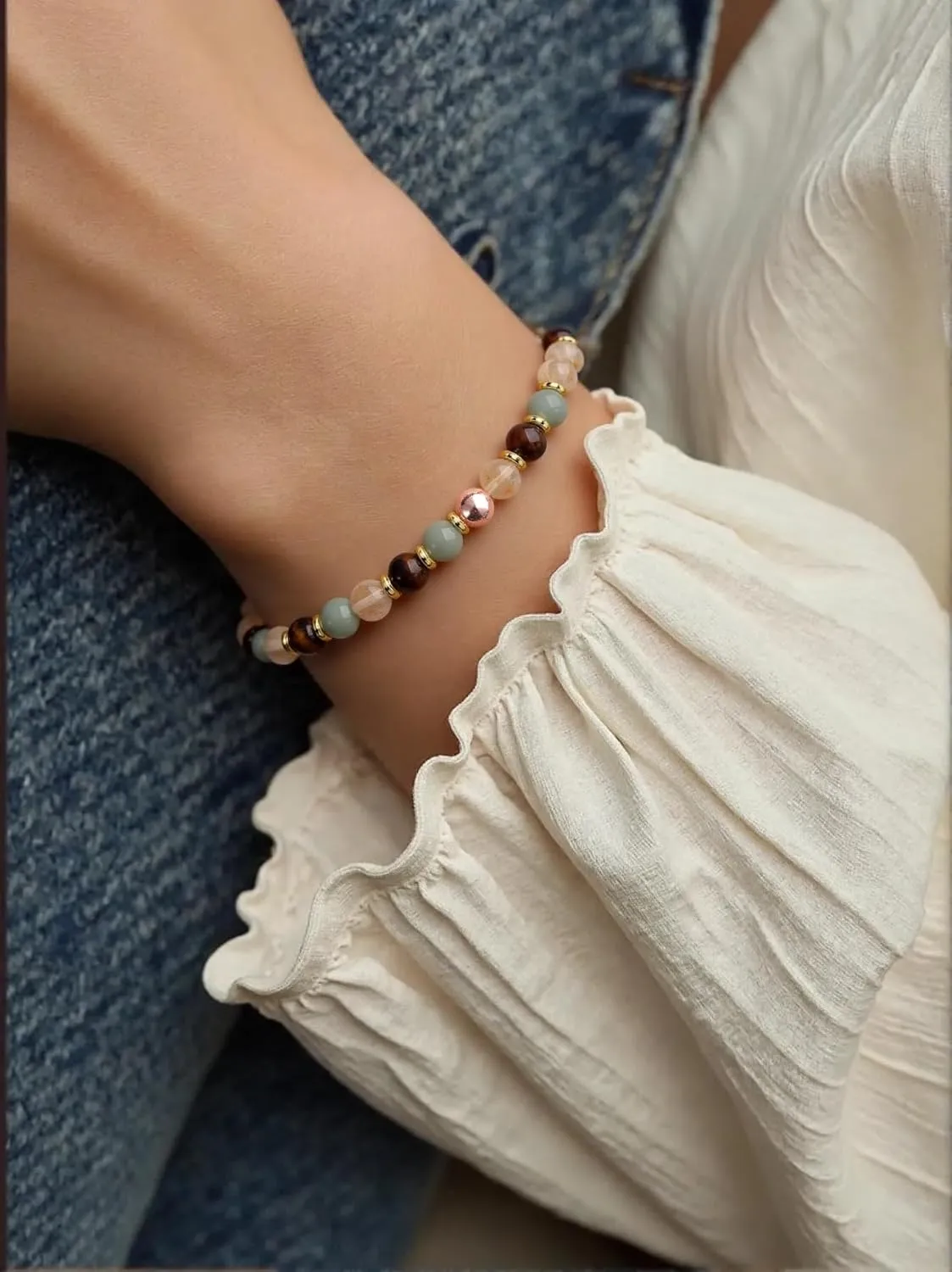 Healing Stone Bracelet for Women, Healing Stones Yoga Bead Bracelets Calming Stretch Bracelet Anxiety Relief Stress Relief Gifts