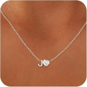 Heart Initial Necklaces for Women 14K Gold Plated Dainty A-Z Letter Pendant Necklace Small Simple Gifts for Womens Jewelry