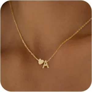 Heart Initial Necklaces for Women 14K Gold Plated Dainty A-Z Letter Pendant Necklace Tiny Gifts for Womens Jewelry