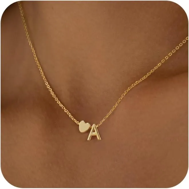 Heart Initial Necklaces for Women 14K Gold Plated Dainty A-Z Letter Pendant Necklace Tiny Gifts for Womens Jewelry