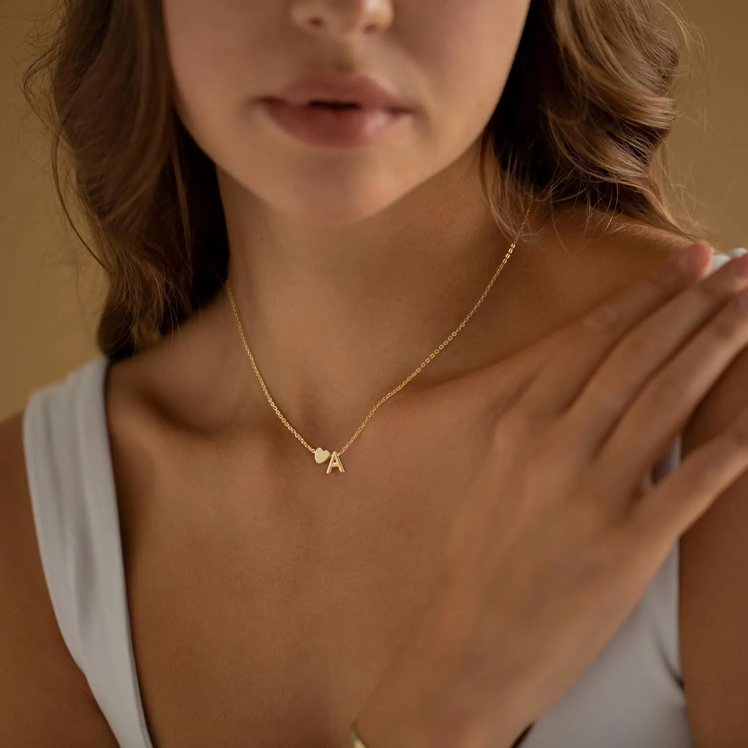 Heart Initial Necklaces for Women 14K Gold Plated Dainty A-Z Letter Pendant Necklace Tiny Gifts for Womens Jewelry