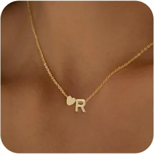 Heart Initial Necklaces for Women 14K Gold Plated Dainty A-Z Letter Pendant Necklace Tiny Gifts for Womens Jewelry
