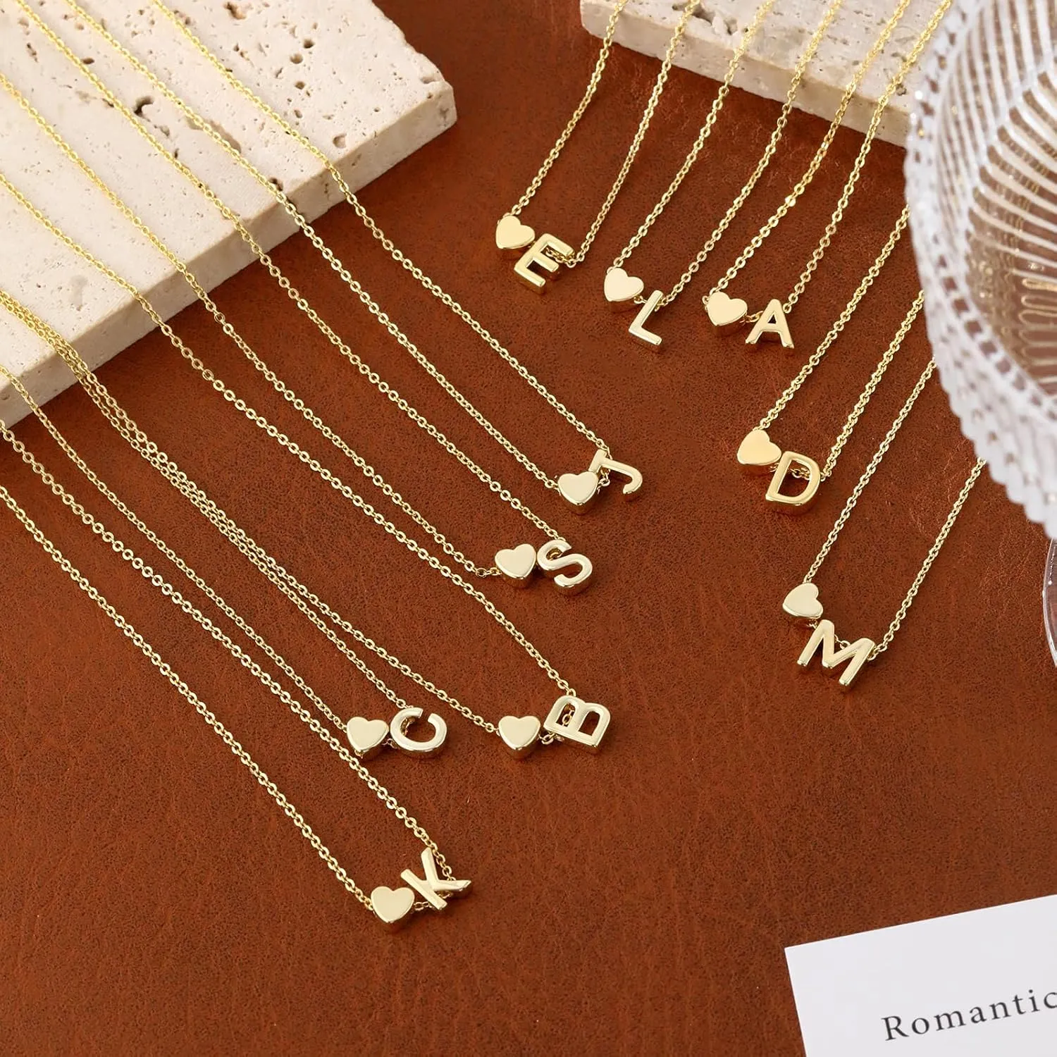 Heart Initial Necklaces for Women 14K Gold Plated Dainty A-Z Letter Pendant Necklace Tiny Gifts for Womens Jewelry