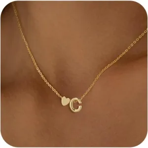 Heart Initial Necklaces for Women 14K Gold Plated Dainty A-Z Letter Pendant Necklace Tiny Gifts for Womens Jewelry