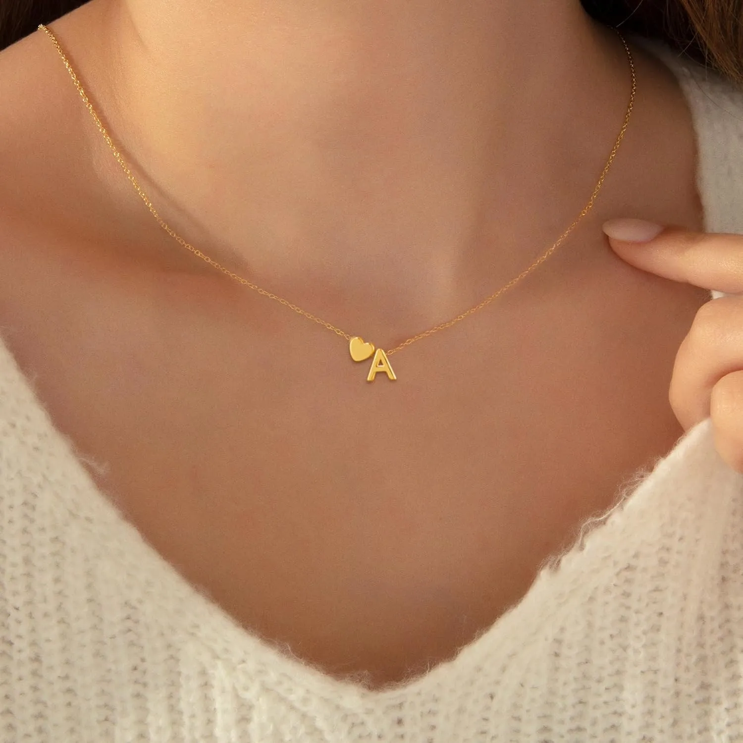 Heart Initial Necklaces for Women 14K Gold Plated Dainty A-Z Letter Pendant Necklace Tiny Gifts for Womens Jewelry