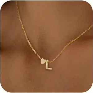 Heart Initial Necklaces for Women 14K Gold Plated Dainty A-Z Letter Pendant Necklace Tiny Gifts for Womens Jewelry