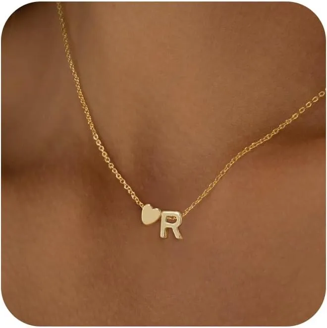 Heart Initial Necklaces for Women 14K Gold Plated Dainty A-Z Letter Pendant Necklace Tiny Gifts for Womens Jewelry