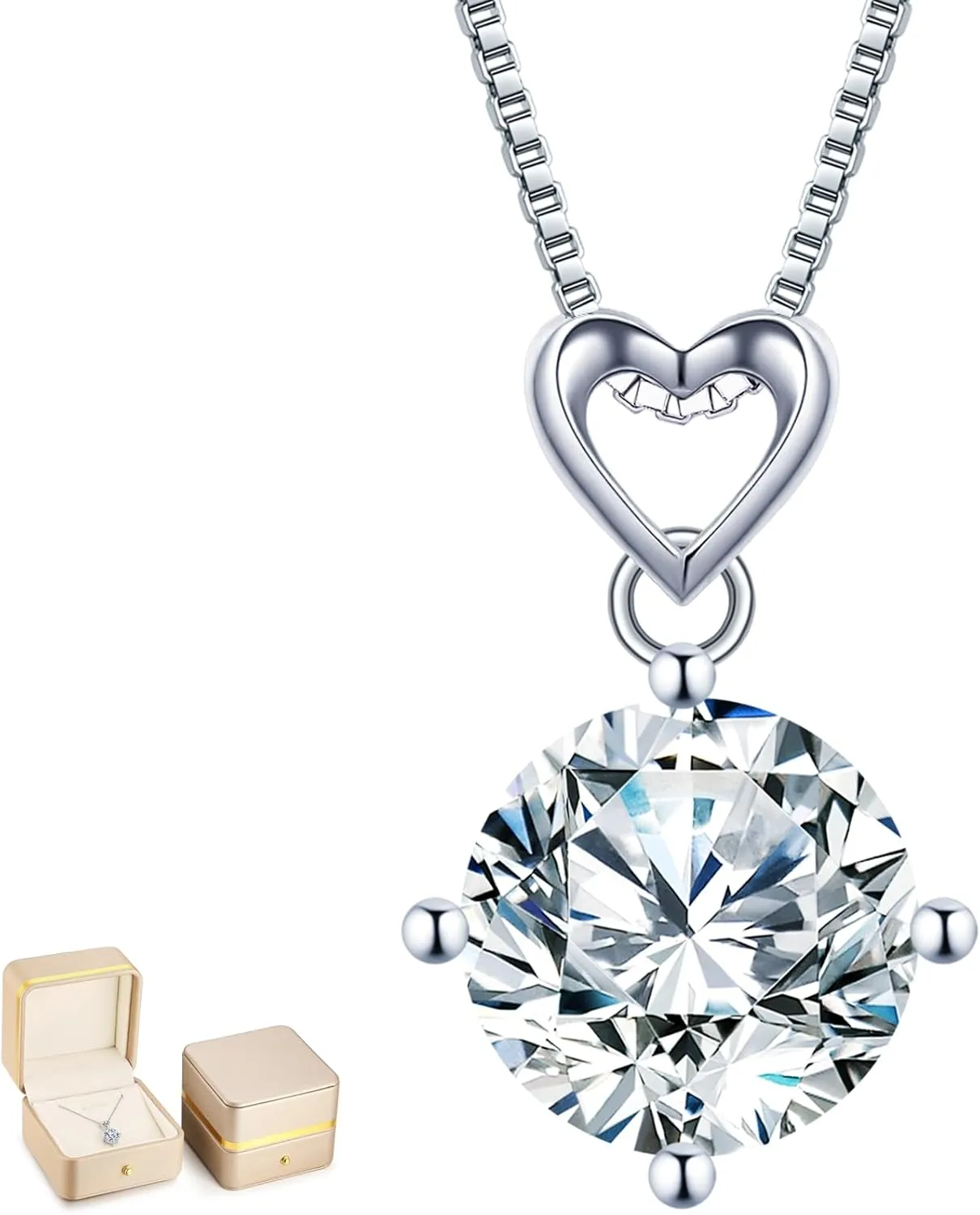 Heart Pendant Necklace Gifts for Wife, 1-6 Carat Moissanite Women's Pendant Necklace, Wedding Anniversary Eternity Jewelry Present for Wife, Birthday Gifts for Her