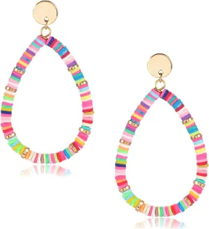 Heishi Bead Drop Earrings for Women Rainbow Vinyl Disc Bead Hoop Dangle Earring Studs Handmade Bohemia Summer Beach Jewelry