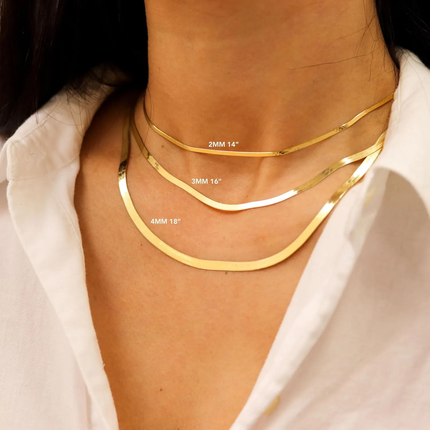 Herringbone Gold Necklace for Women Non Tarnish 14k Gold Plated Layered Necklaces Simple Dainty Gold Chain Thin Trendy Choker Snake Necklace Gold Jewelry for Women Gift14 /16/ 18inch