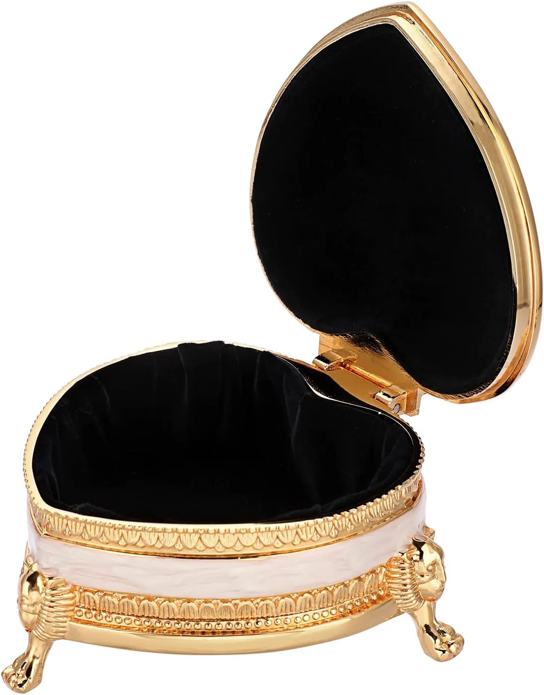 Hipiwe Vintage Metal Jewelry Box Heart Shape Trinket Box with Flower Carved Gold Treasure Chest Case Antique Necklace Ring Organizer Storage Box Keepsake Box Christmas Gift Red