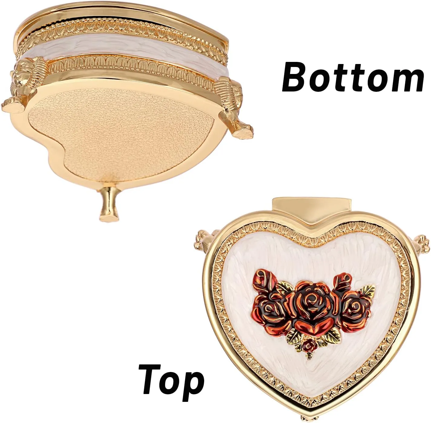 Hipiwe Vintage Metal Jewelry Box Heart Shape Trinket Box with Flower Carved Gold Treasure Chest Case Antique Necklace Ring Organizer Storage Box Keepsake Box Christmas Gift Red
