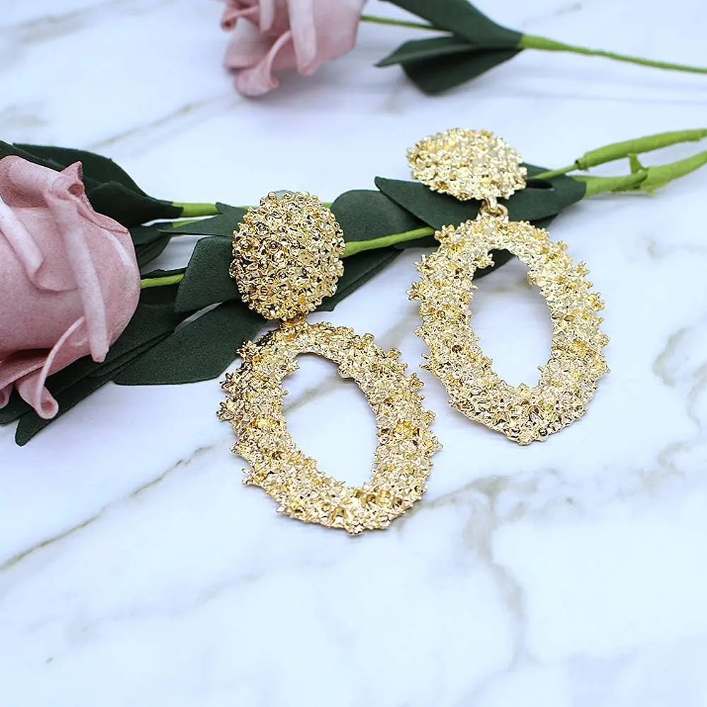 Hollow Geometric Large Square Dangle Earrings Metal Statement Drop Earrings Punk Bohemian Raised Textured Design Big Hoop Earrings for Women Fashion Jewelry