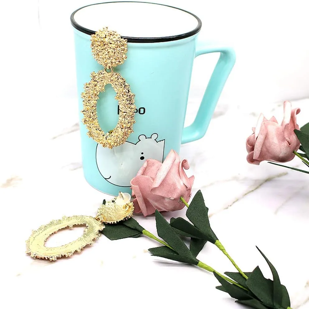 Hollow Geometric Large Square Dangle Earrings Metal Statement Drop Earrings Punk Bohemian Raised Textured Design Big Hoop Earrings for Women Fashion Jewelry