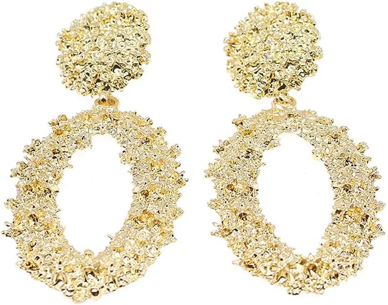 Hollow Geometric Large Square Dangle Earrings Metal Statement Drop Earrings Punk Bohemian Raised Textured Design Big Hoop Earrings for Women Fashion Jewelry