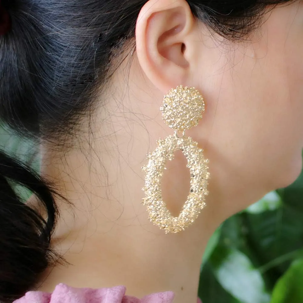 Hollow Geometric Large Square Dangle Earrings Metal Statement Drop Earrings Punk Bohemian Raised Textured Design Big Hoop Earrings for Women Fashion Jewelry