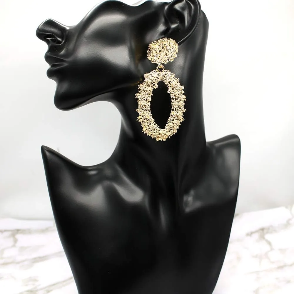 Hollow Geometric Large Square Dangle Earrings Metal Statement Drop Earrings Punk Bohemian Raised Textured Design Big Hoop Earrings for Women Fashion Jewelry