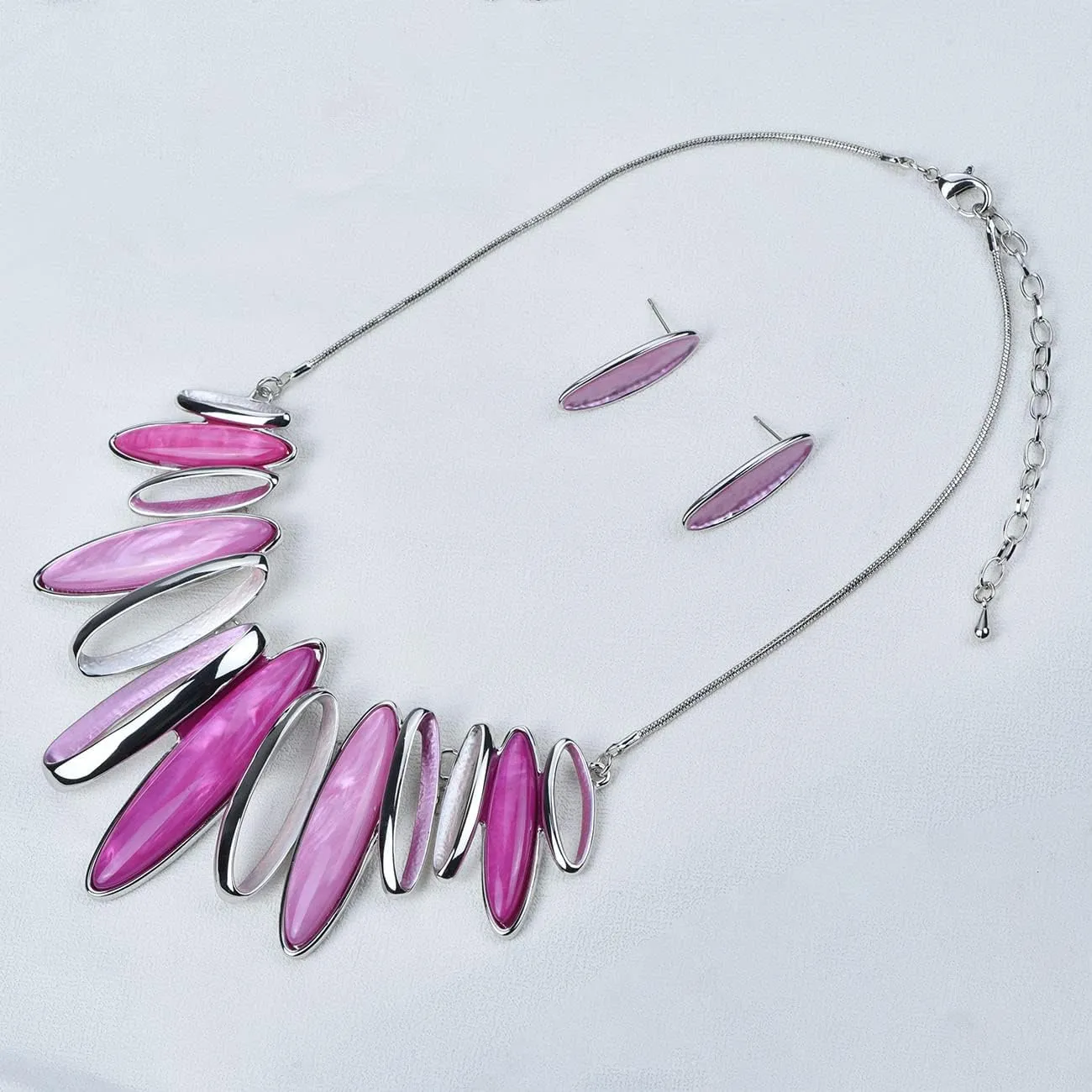 Hollow Out Oval Ring Bib Statement Necklaces and Earrings Jewelry Sets for Women Bridal Dinner Party Wedding Jewelry