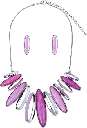 Hollow Out Oval Ring Bib Statement Necklaces and Earrings Jewelry Sets for Women Bridal Dinner Party Wedding Jewelry