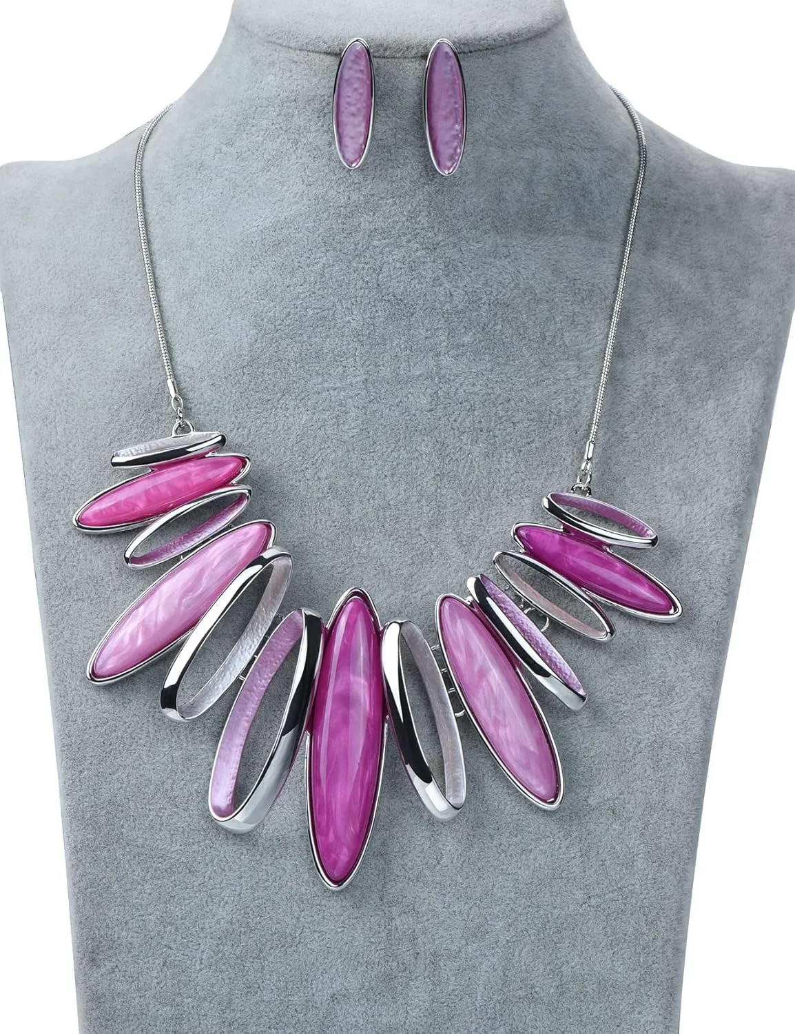 Hollow Out Oval Ring Bib Statement Necklaces and Earrings Jewelry Sets for Women Bridal Dinner Party Wedding Jewelry