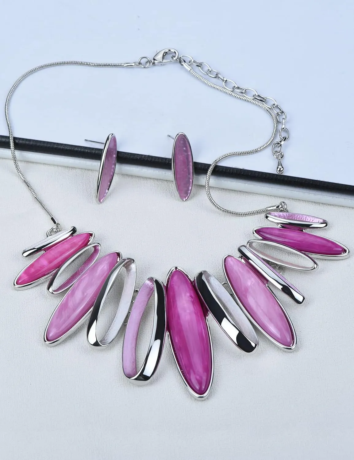 Hollow Out Oval Ring Bib Statement Necklaces and Earrings Jewelry Sets for Women Bridal Dinner Party Wedding Jewelry