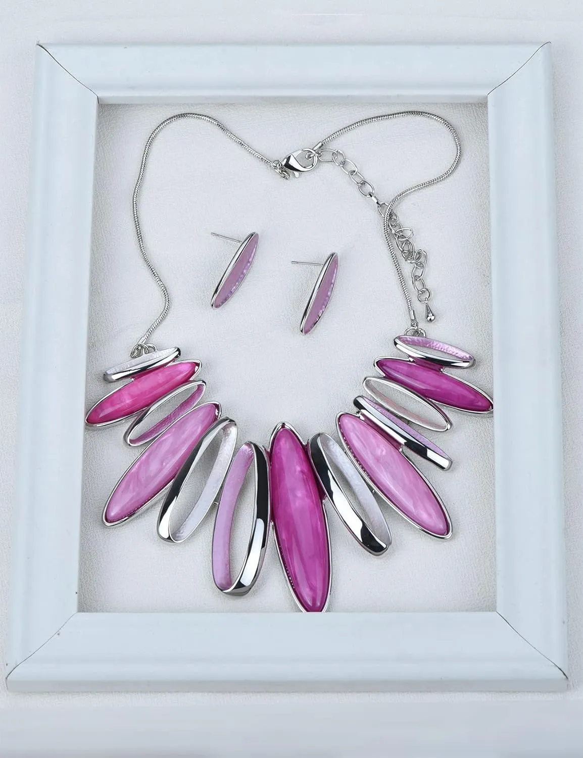 Hollow Out Oval Ring Bib Statement Necklaces and Earrings Jewelry Sets for Women Bridal Dinner Party Wedding Jewelry