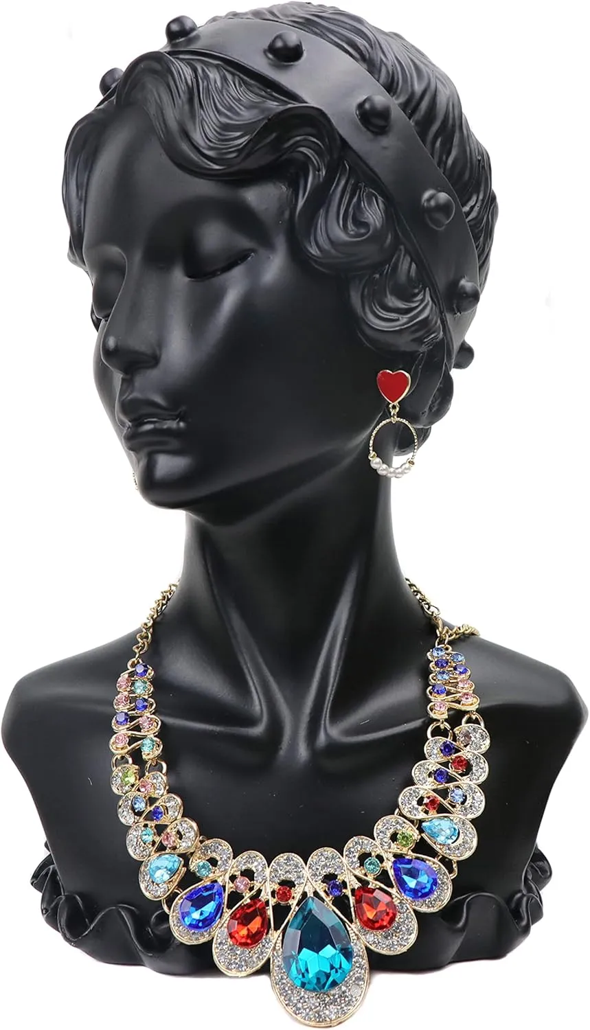 Homeanda Black Resin Beauty Bust Mannequin Jewelry Jewellry Necklace Earring Pendant Display Stand Holder Organizer Home Decor Photography Prop, Gift for Christmas Birthday Anniversaries (Black-1)