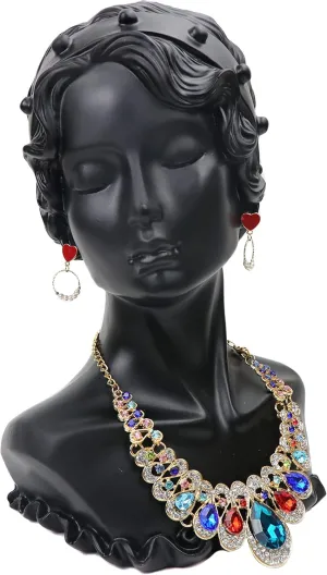 Homeanda Black Resin Beauty Bust Mannequin Jewelry Jewellry Necklace Earring Pendant Display Stand Holder Organizer Home Decor Photography Prop, Gift for Christmas Birthday Anniversaries (Black-1)