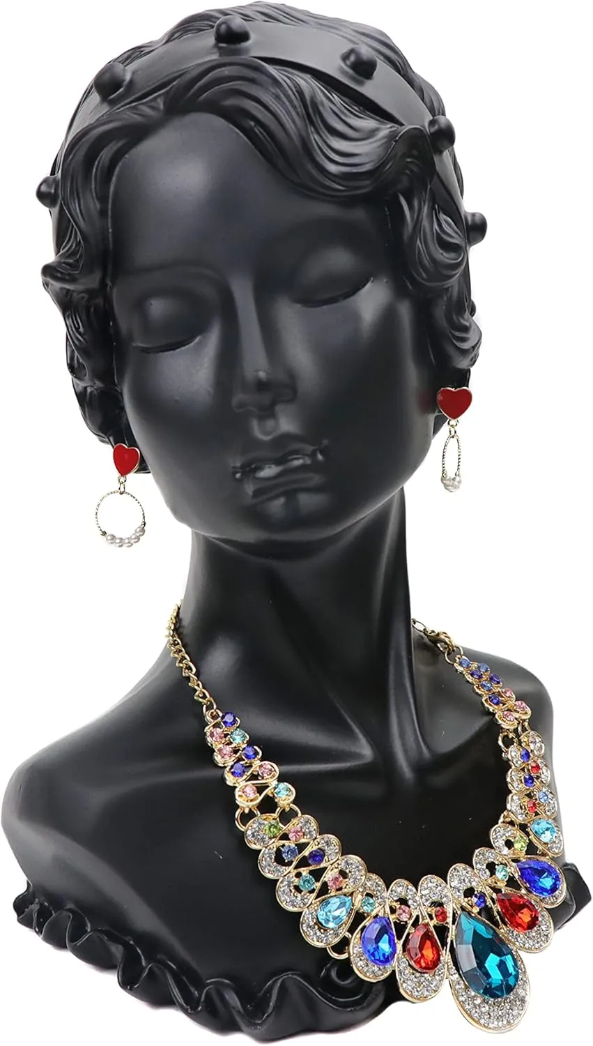 Homeanda Black Resin Beauty Bust Mannequin Jewelry Jewellry Necklace Earring Pendant Display Stand Holder Organizer Home Decor Photography Prop, Gift for Christmas Birthday Anniversaries (Black-1)