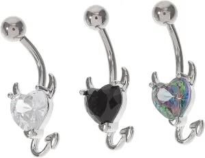 Homoyoyo 3pcs Women Devil Belly Button Rings with Zircon Stones Stylish Navel Jewelry for Beach Parties Everyday Wear Comfortable Body Piercing Decor