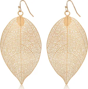 Humble Chic Big Filigree Leaf Earrings for Women - Lightweight Cutout Oversized Drop Dangles - Boho Silver Earrings for Women, Vintage-Style Dangling Drops in Large 3.5" Inch Long, Silver Tone Plated