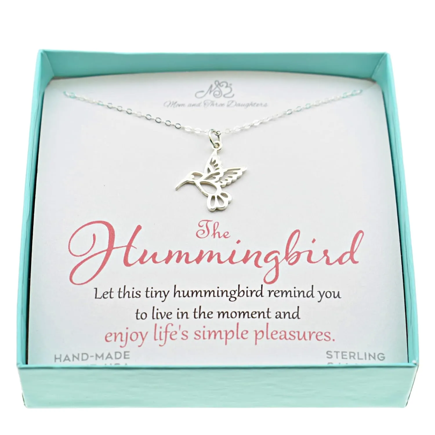 Hummingbird Sterling Silver Necklace, Handmade Necklaces on 18-Inch .925 Sterling Silver Chain for Women, Stylish Silver Jewelry for Bird Lovers, Gift Items for Women