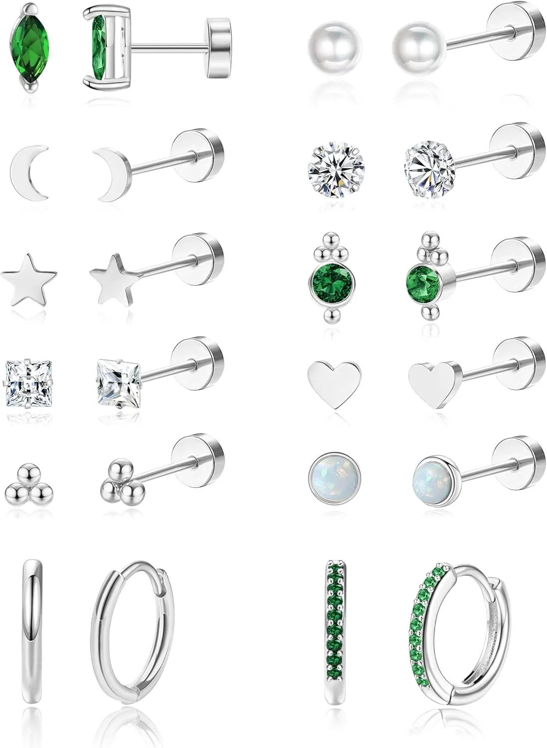 Hypoallergenic Flat Back Earrings for Women Men,20G Flat Back Stud Earrings Huggie Hoop Earring Sets for Multiple Piercing,Small Gold Surgical Steel Flatback Earring Stacks Cartilage Earrings Set