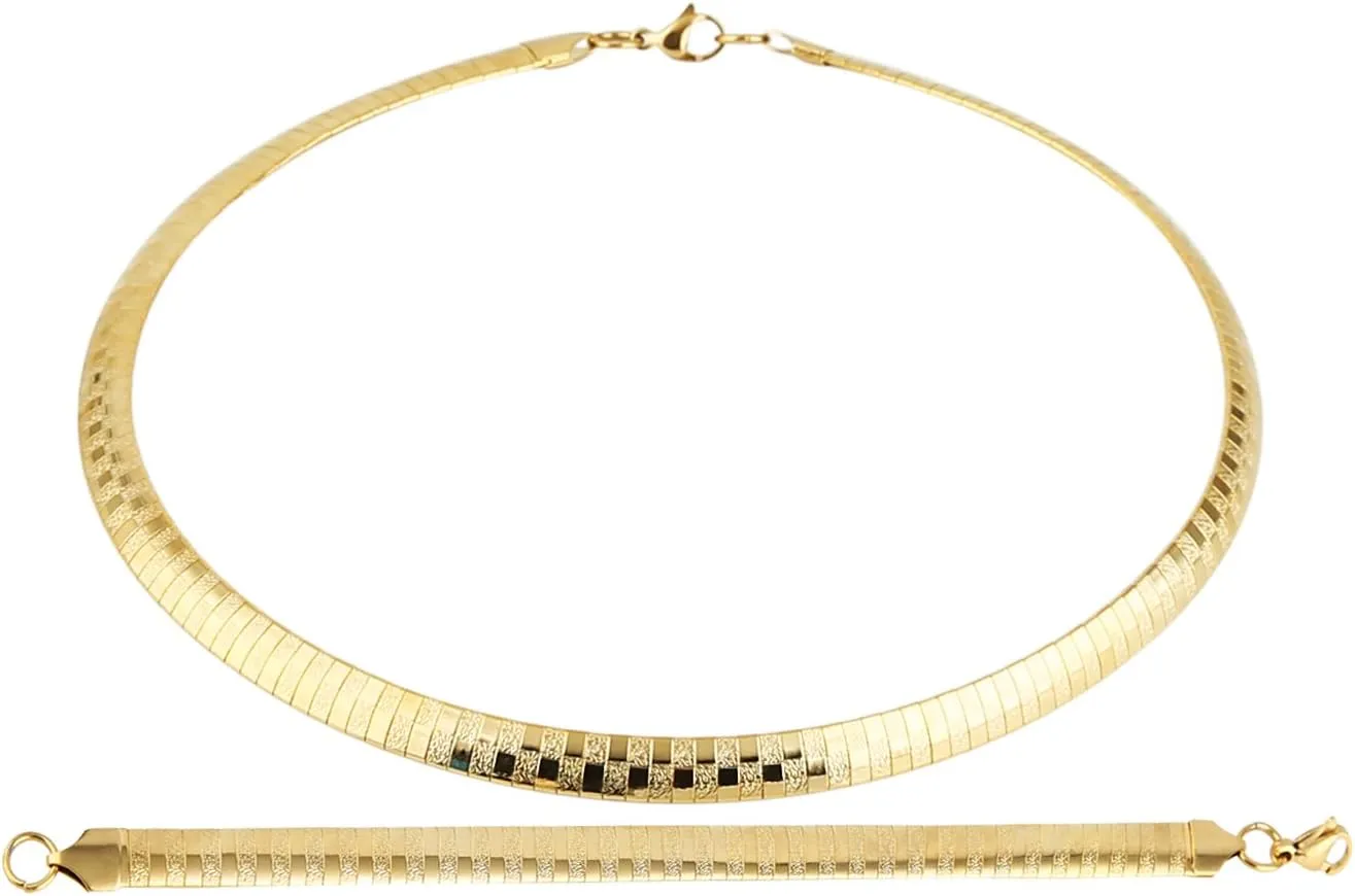 HZMAN Stainless Steel Omega Chain 8mm Solid 18 inch Necklace and 8.5 inch Bracelet Set