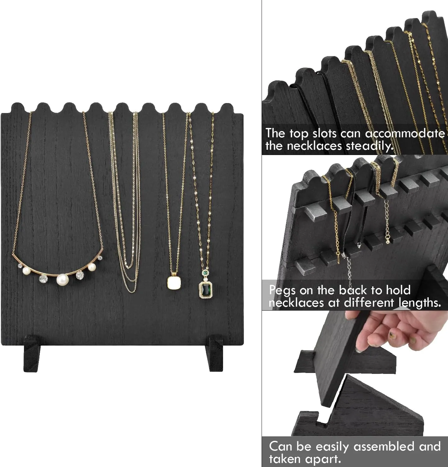 Ikee Design Set of 2 Wood Necklace Jewelry Display Stand for 8 Necklaces, Necklace Display Holder Organizer, Black Color